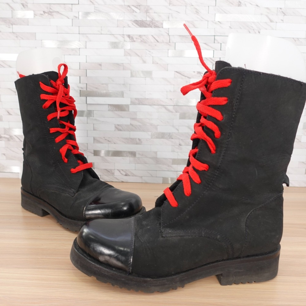 Vintage WARREN EDWARDS Shoes Women Leather 7 Black Edwardian Boots Y2K Fleece